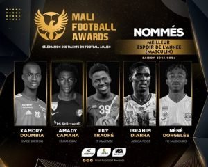 le Mali football awards kamory doumbia et Néné Dorgeles tout deux academicien jmg en nomination meilleur espoirs de l année 2024 du mali